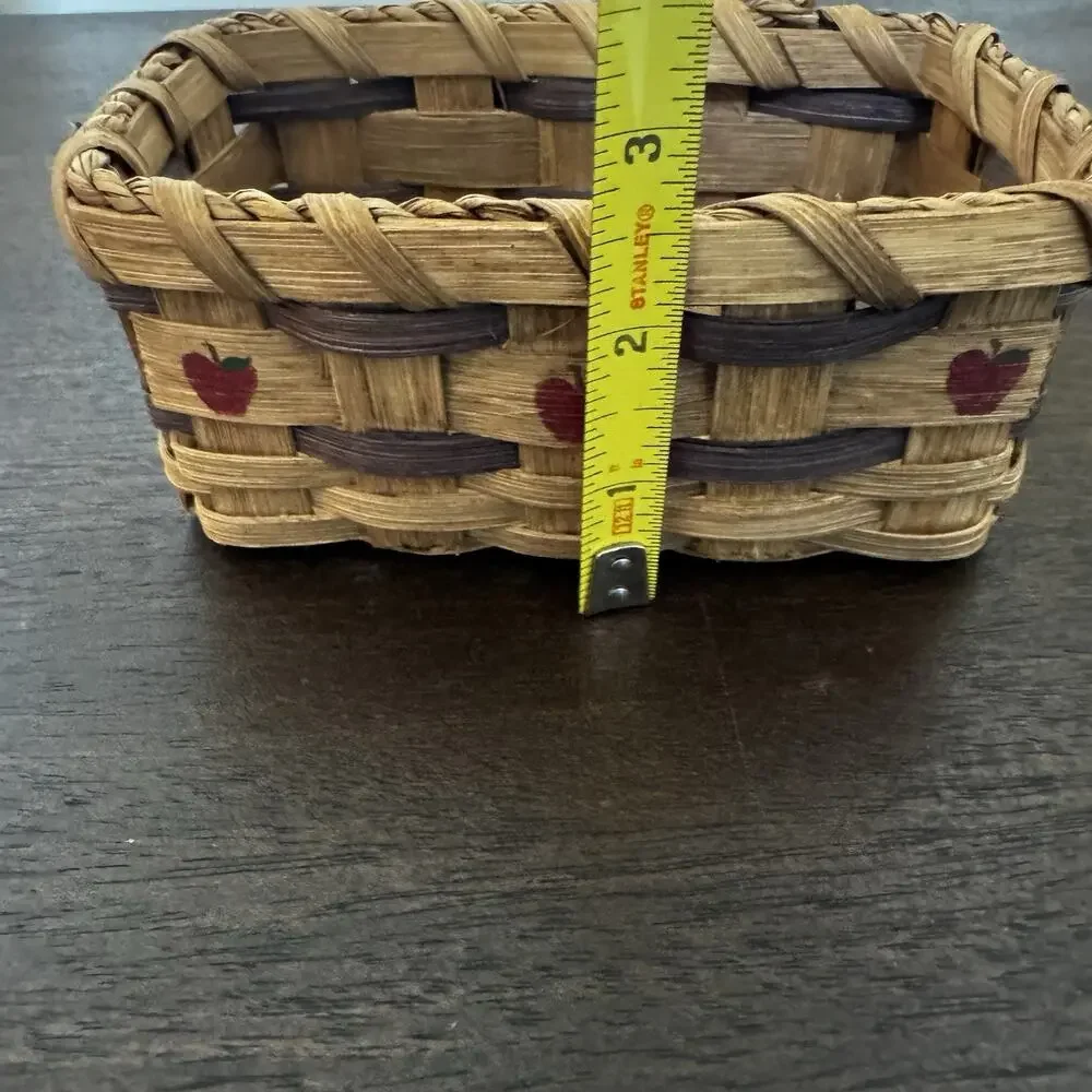 Farmhouse Hand Woven Slat Basket Country Core Hand Painted Apples Folk Art 4